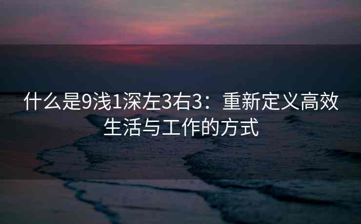 什么是9浅1深左3右3：重新定义高效生活与工作的方式
